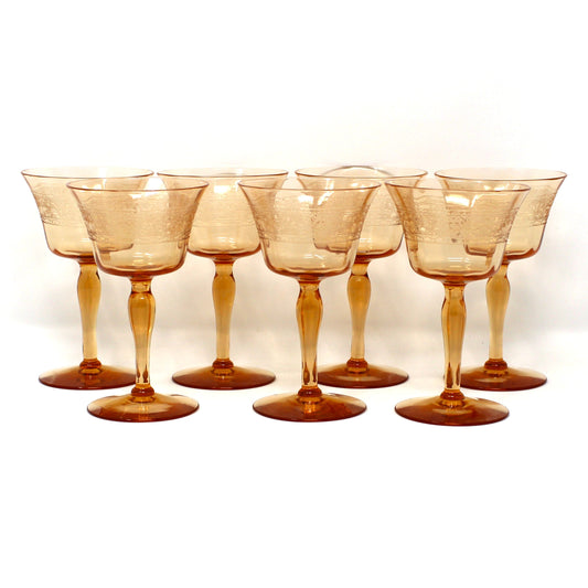 Cocktail / Liquor Glasses: Fostoria Royal Amber Set of 7, Blown Glass, Antique 1925