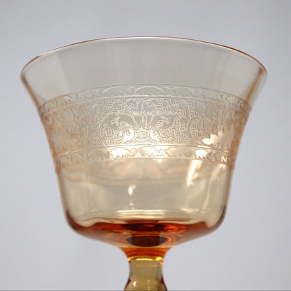 Cocktail / Liquor Glasses: Fostoria Royal Amber Set of 7, Blown Glass, Antique 1925