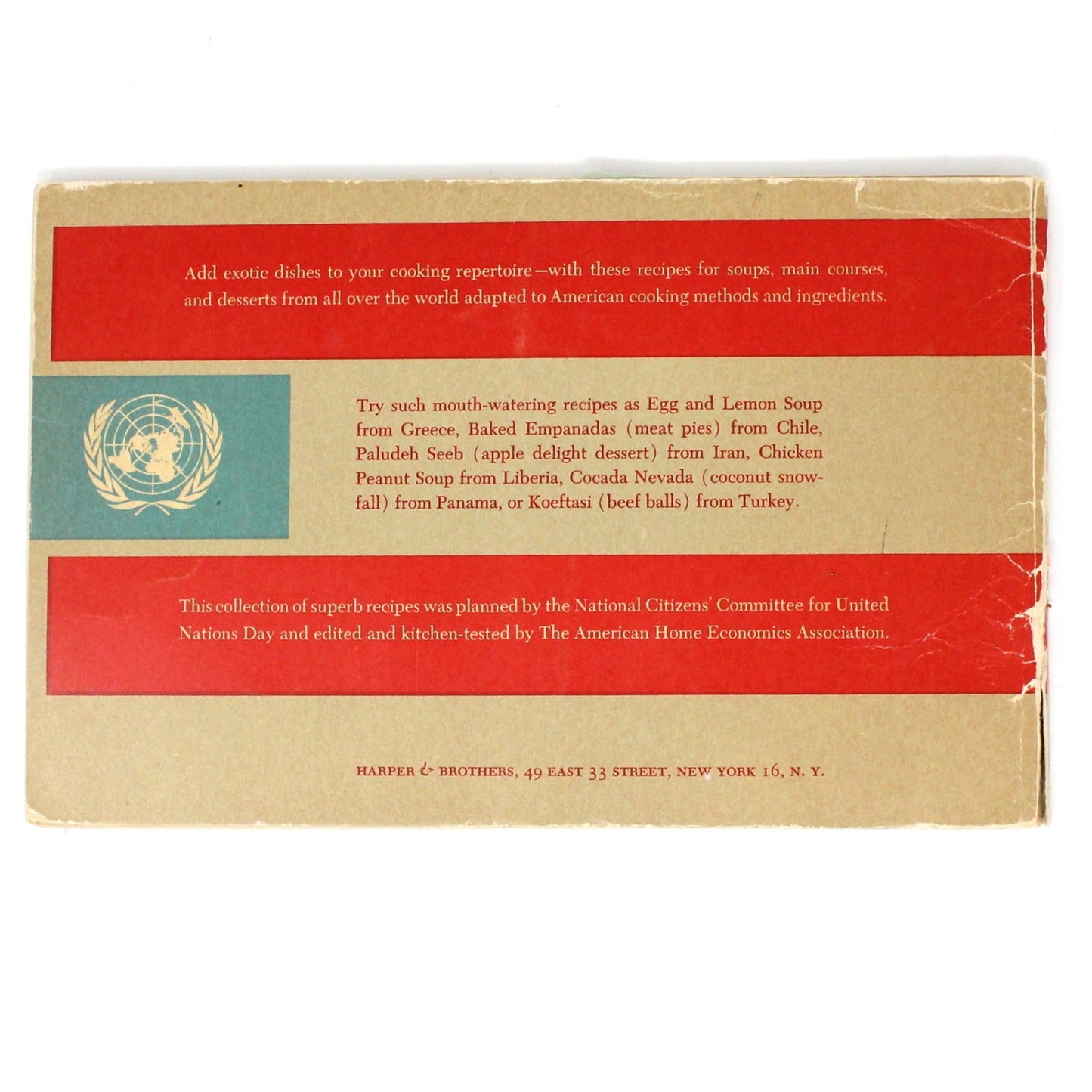Book, The World's Favorite Recipes From The United Nations, First Edition, 1951 Paperback, Vintage