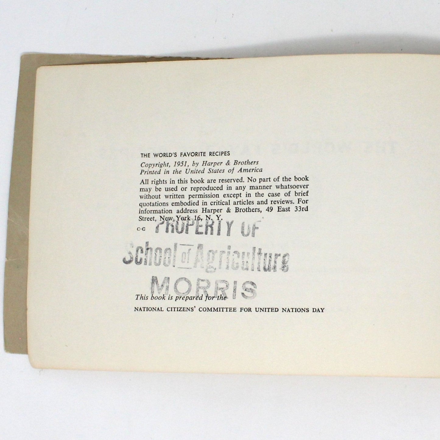 Book, The World's Favorite Recipes From The United Nations, First Edition, 1951 Paperback, Vintage
