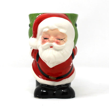 Candle Holder: Figural Santa Claus with Green Sack, Tealight Size, Japan, Vintage 1950s