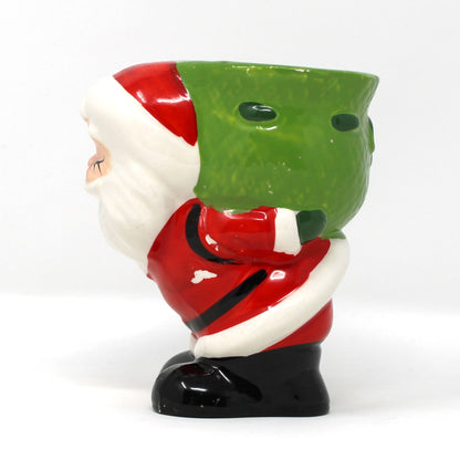 Candle Holder: Figural Santa Claus with Green Sack, Tealight Size, Japan, Vintage 1950s
