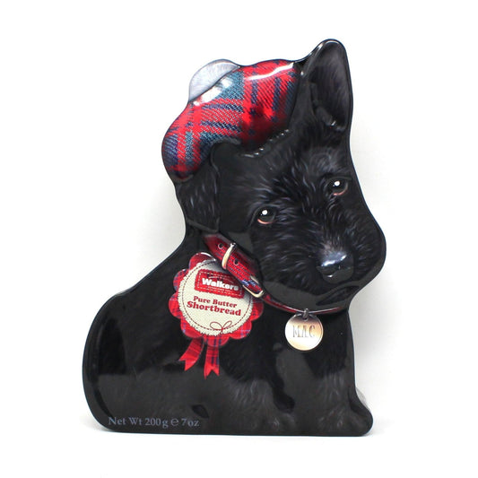 Gift Tin / Cookie Tin, Walkers, Scottie Dog Shaped Tin, Black Dog, Empty