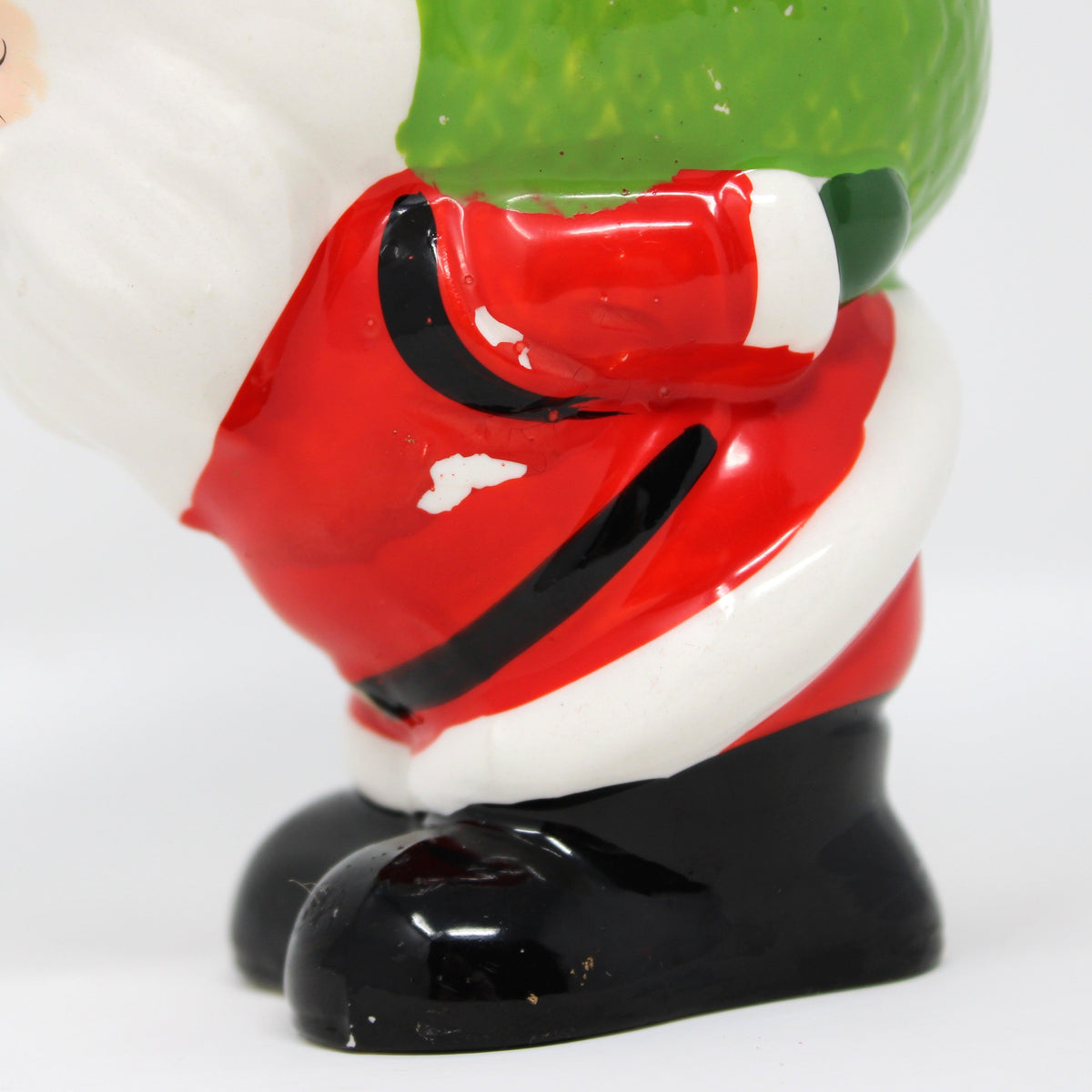 Candle Holder: Figural Santa Claus with Green Sack, Tealight Size, Japan, Vintage 1950s