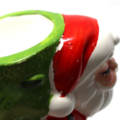 Candle Holder: Figural Santa Claus with Green Sack, Tealight Size, Japan, Vintage 1950s