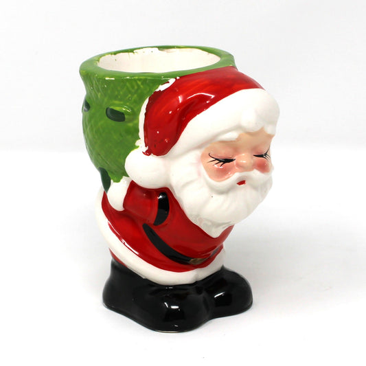 Candle Holder: Figural Santa Claus with Green Sack, Tealight Size, Japan, Vintage 1950s