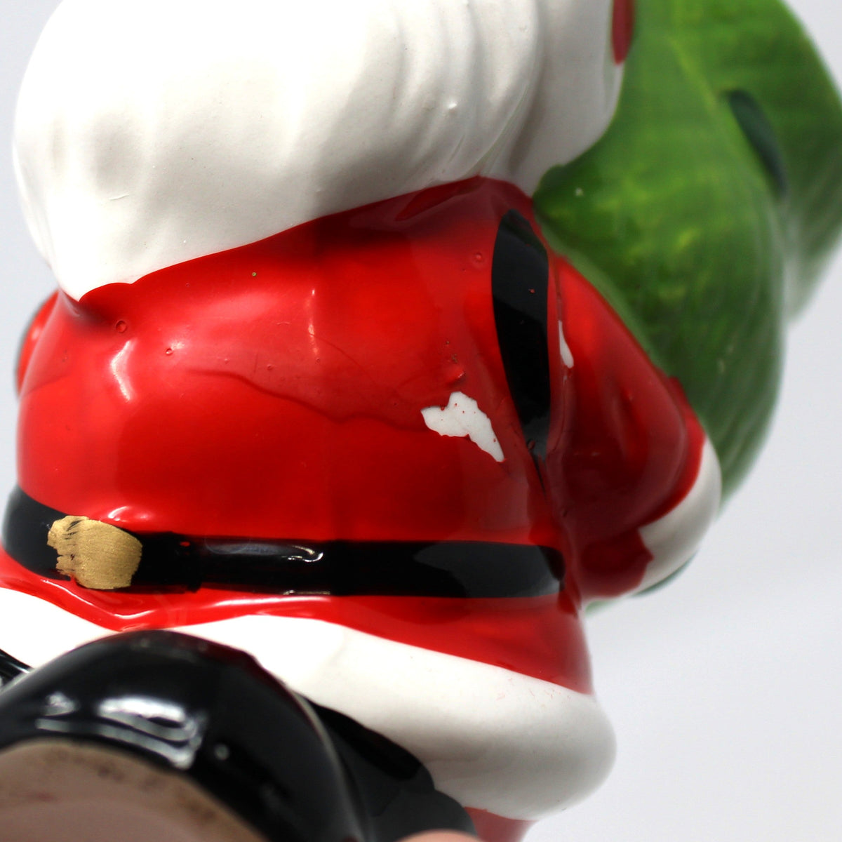 Candle Holder: Figural Santa Claus with Green Sack, Tealight Size, Japan, Vintage 1950s