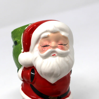 Candle Holder: Figural Santa Claus with Green Sack, Tealight Size, Japan, Vintage 1950s