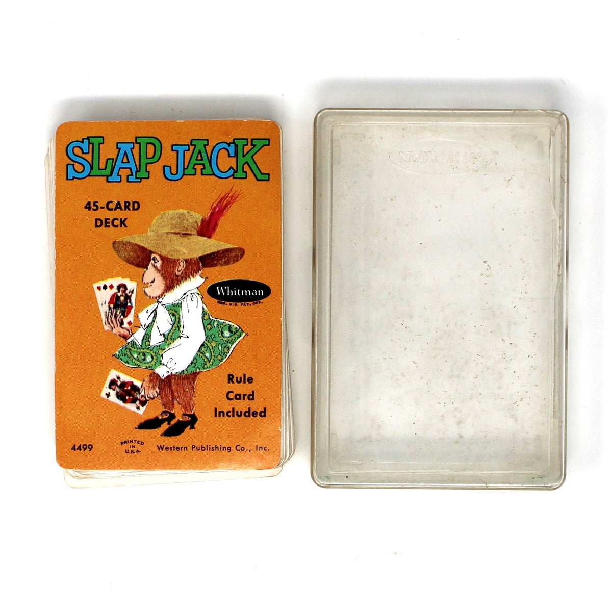 Vintage Slap Jack card game with top card and plastic case shown side by side