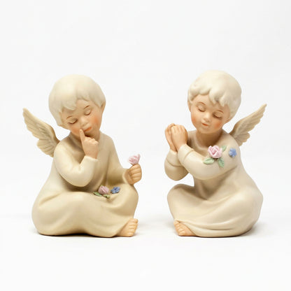 Figurines: HomCo Angels, Set of 2, Signed Mizuno, Porcelain Bisque, Mexico, Vintage 1991