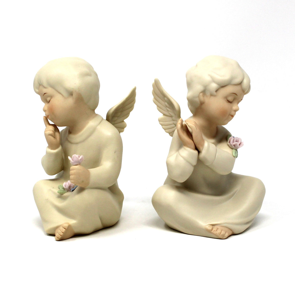 Figurines: HomCo Angels, Set of 2, Signed Mizuno, Porcelain Bisque, Mexico, Vintage 1991