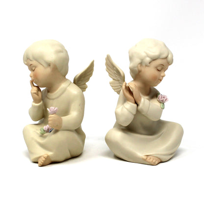 Figurines: HomCo Angels, Set of 2, Signed Mizuno, Porcelain Bisque, Mexico, Vintage 1991