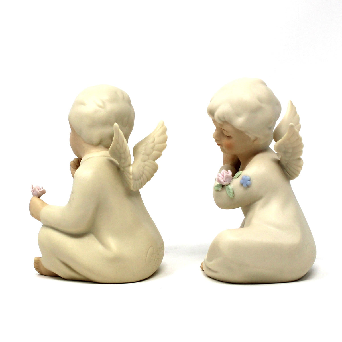 Figurines: HomCo Angels, Set of 2, Signed Mizuno, Porcelain Bisque, Mexico, Vintage 1991