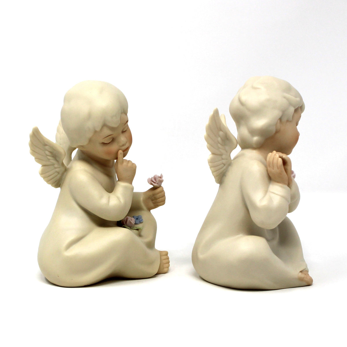 Figurines: HomCo Angels, Set of 2, Signed Mizuno, Porcelain Bisque, Mexico, Vintage 1991
