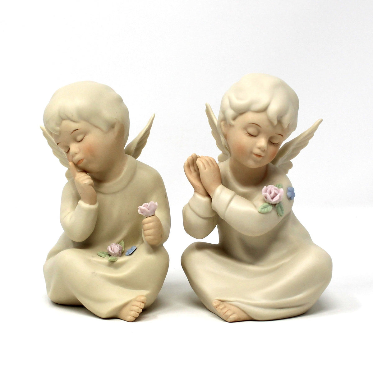 Figurines: HomCo Angels, Set of 2, Signed Mizuno, Porcelain Bisque, Mexico, Vintage 1991