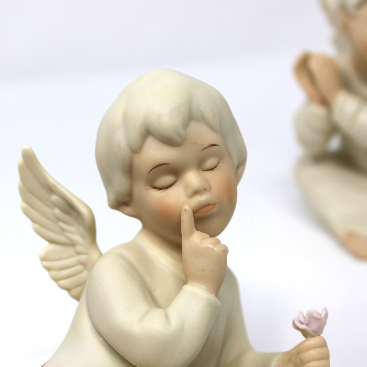 Figurines: HomCo Angels, Set of 2, Signed Mizuno, Porcelain Bisque, Mexico, Vintage 1991