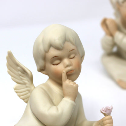 Figurines: HomCo Angels, Set of 2, Signed Mizuno, Porcelain Bisque, Mexico, Vintage 1991