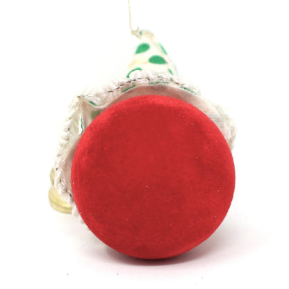 Ornament: Christmas Clown, Blow Mold Head, Yarn Hair, Flocked, Vintage 1950s