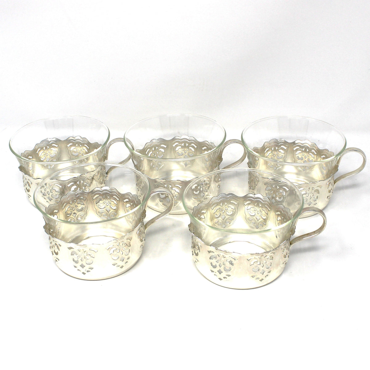 Tea Glasses: Vintage 1950s WMF Schott Mainz with Holders - Set of 5, Vintage Germany