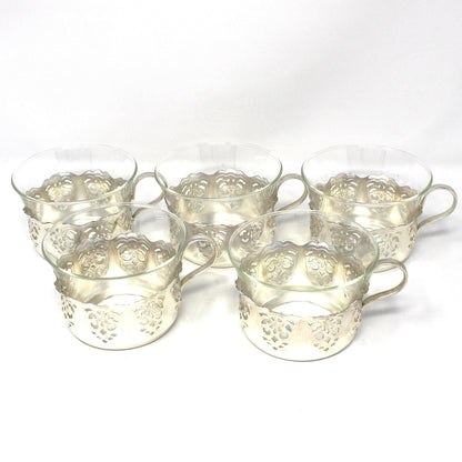 Tea Glasses: Vintage 1950s WMF Schott Mainz with Holders - Set of 5, Vintage Germany
