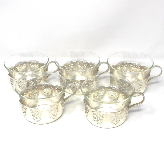 Tea Glasses: Vintage 1950s WMF Schott Mainz with Holders - Set of 5, Vintage Germany
