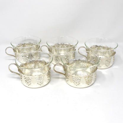 Tea Glasses: Vintage 1950s WMF Schott Mainz with Holders - Set of 5, Vintage Germany