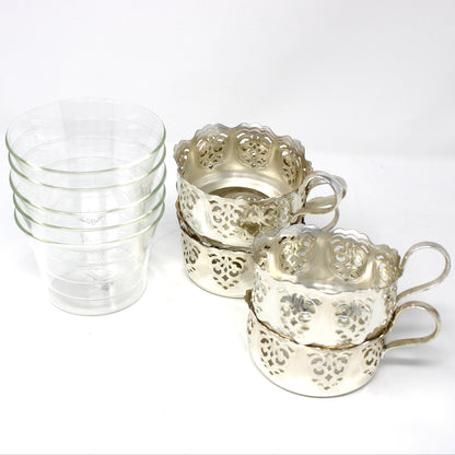 Tea Glasses: Vintage 1950s WMF Schott Mainz with Holders - Set of 5, Vintage Germany