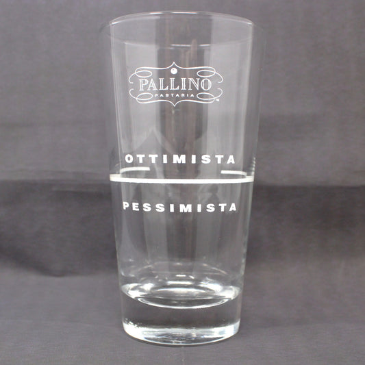 Juice / Shot Glasses: Pallino Pastaria Optimist / Pessimist, Advertising Glassware, Set of 6, Libbey