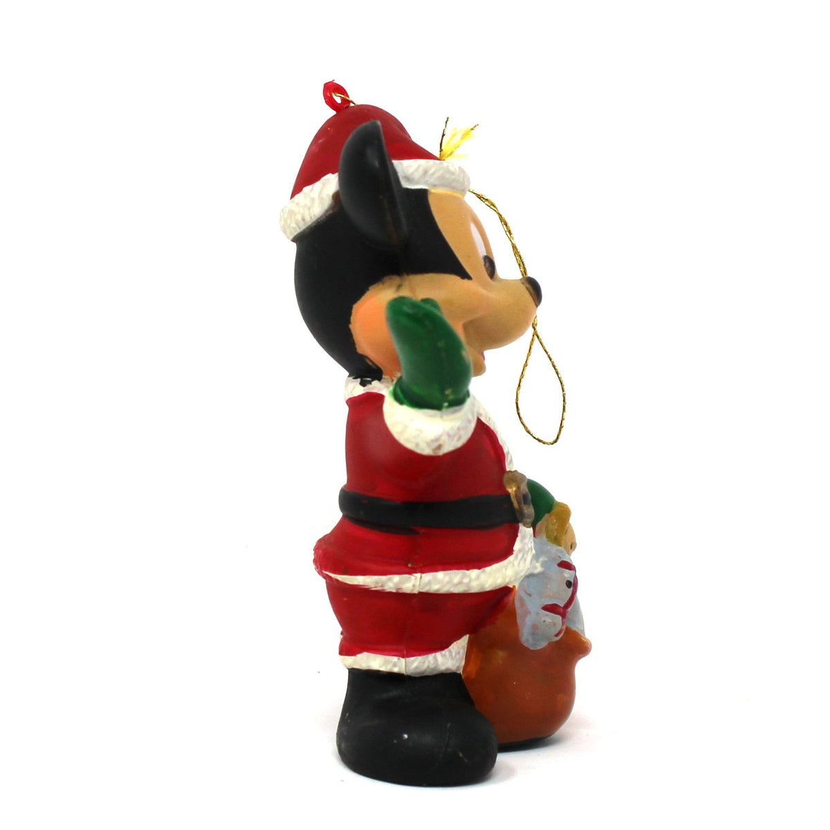 Ornament: Disney Mickey Mouse as Santa Claus, Waving with Toy Sack, Vintage 1980s