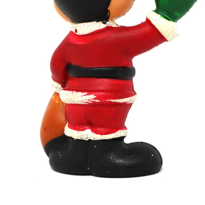 Ornament: Disney Mickey Mouse as Santa Claus, Waving with Toy Sack, Vintage 1980s