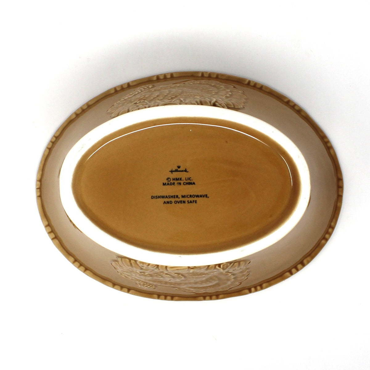 Serving Bowl: Hallmark, Amber Harvest Turkey, Embossed Ceramic, Fall Decor, 2001