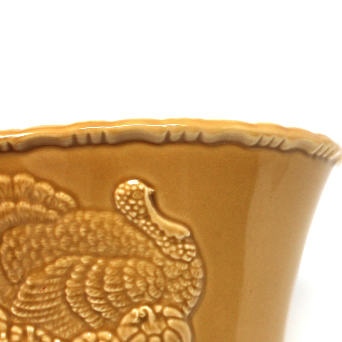 Serving Bowl: Hallmark, Amber Harvest Turkey, Embossed Ceramic, Fall Decor, 2001