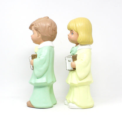 Figurine, Girl & Boy Carolers, Church Choir, Hand Painted Ceramic, Hobbyist Mold, Christmas Decor, Vintage