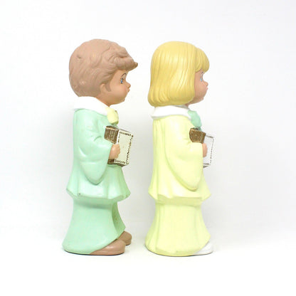 Figurine, Girl & Boy Carolers, Church Choir, Hand Painted Ceramic, Hobbyist Mold, Christmas Decor, Vintage