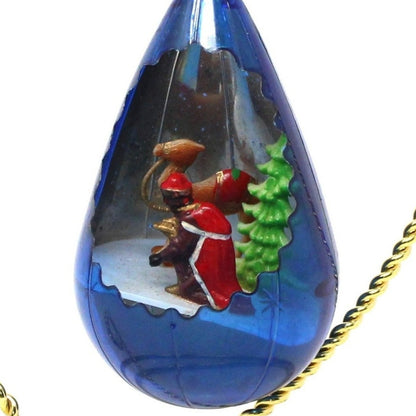 Ornament, Christmas Jewelbrite Diorama, Teardrop Blue with Wise Man & Camel, Vintage