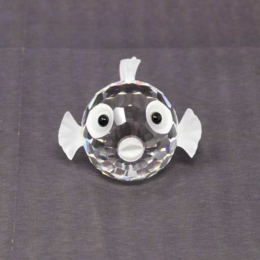 vintage Swarovski puffer / blow fish figurine.  Medium clear faceted crystal fish with white side fins.