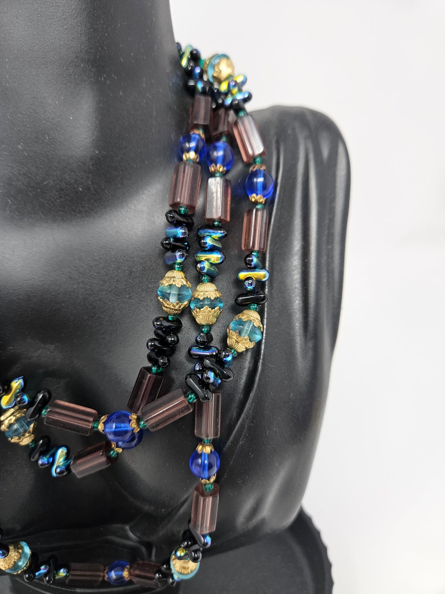 Necklace, Bohemian Glass Beaded Opera Necklace, 47" Long, Vintage