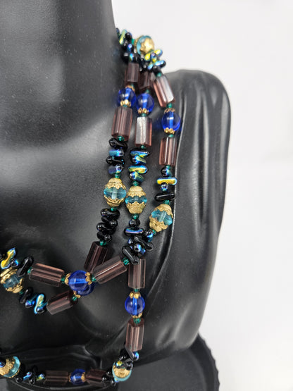 Necklace, Bohemian Glass Beaded Opera Necklace, 47" Long, Vintage