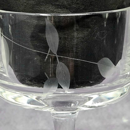 Glasses, Cocktail Stemware, Etched Rose and Leaves, Set of 7, Cordial Glasses, Straight Sides, Flat Bottom Bowl, Vintage