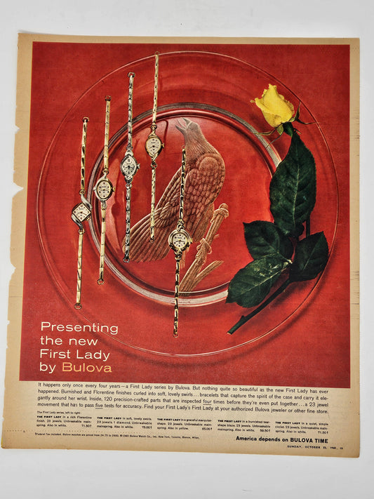 Advertisement, Bulova Watches, Original Mid Century Magazine Ad 1960, Vintage