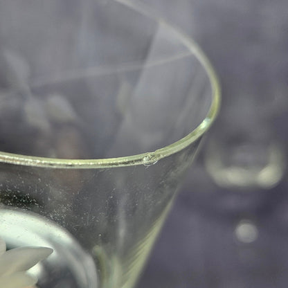 Wine Glasses, Etched Rose and Leaves, Stemware, Set of 2, Straight Sides, Flat Bottom Bowl, ISSUES, Vintage