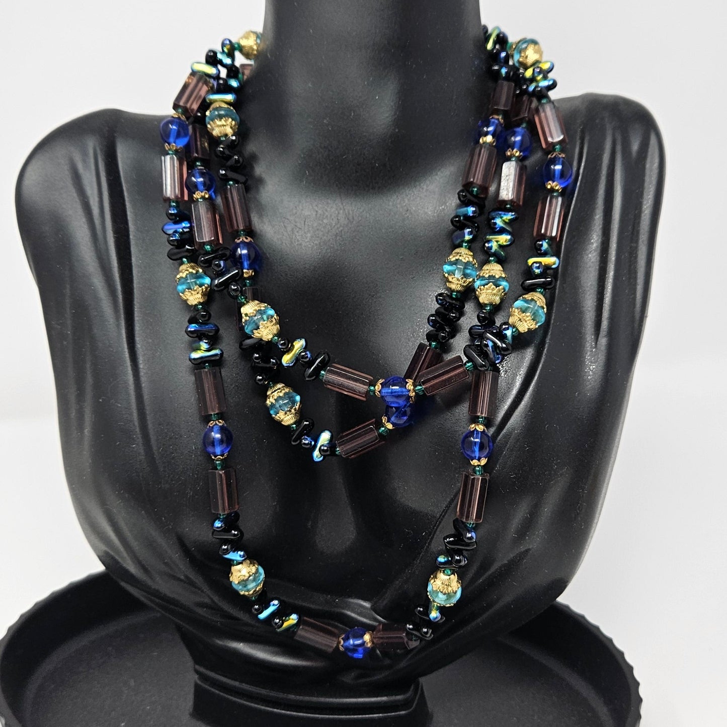 Necklace, Bohemian Glass Beaded Opera Necklace, 47" Long, Vintage