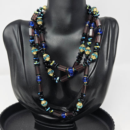 Necklace, Bohemian Glass Beaded Opera Necklace, 47" Long, Vintage