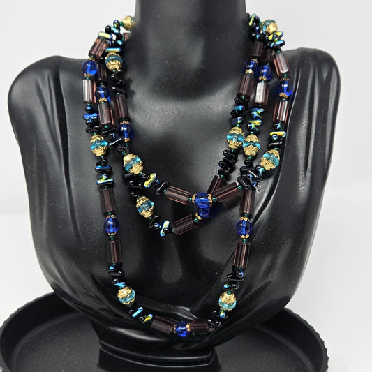 Necklace, Bohemian Glass Beaded Opera Necklace, 47" Long, Vintage