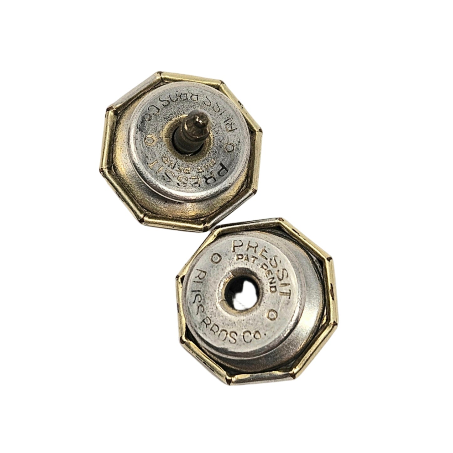 Cufflinks, PRESSIT, Art Deco, Engraved Octagon Shape, Two-Tone, Vintage