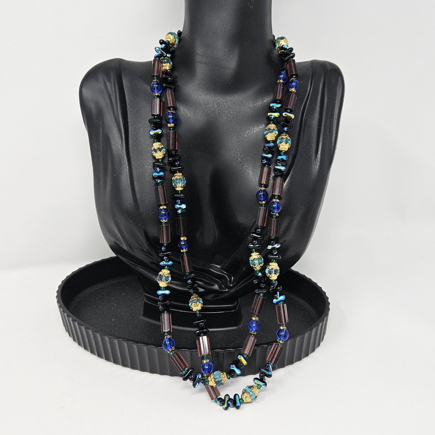 Necklace, Bohemian Glass Beaded Opera Necklace, 47" Long, Vintage