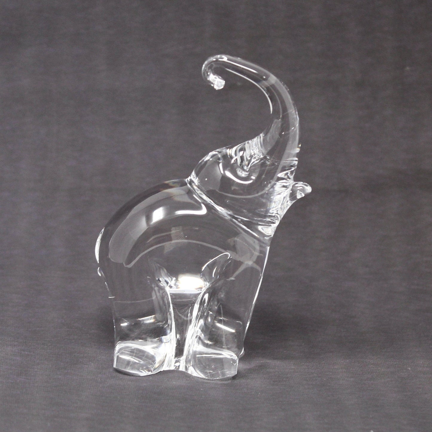Side view of vintage Wilkerson Glass elephant figurine, Moundsville, WV