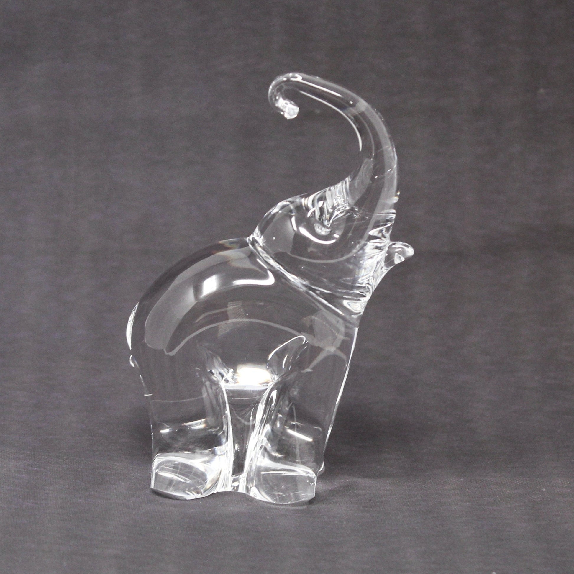 Side view of vintage Wilkerson Glass elephant figurine, Moundsville, WV