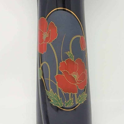 Vase, Fine China Japan, Red Poppies on Black Porcelain, Vintage