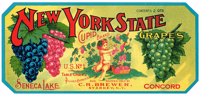 Crate Label, Cupid Brand Grapes, Original Lithograph, 1890's NOS, Antique
